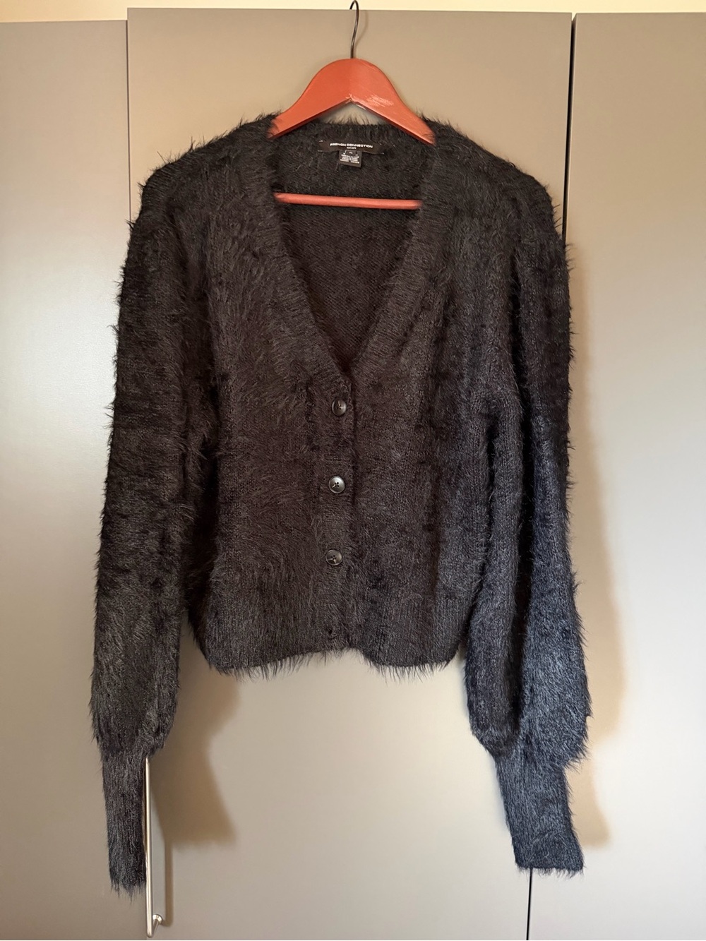 French Connection Black Fuzzy Eyelash Knit Cardigan XL NWOT